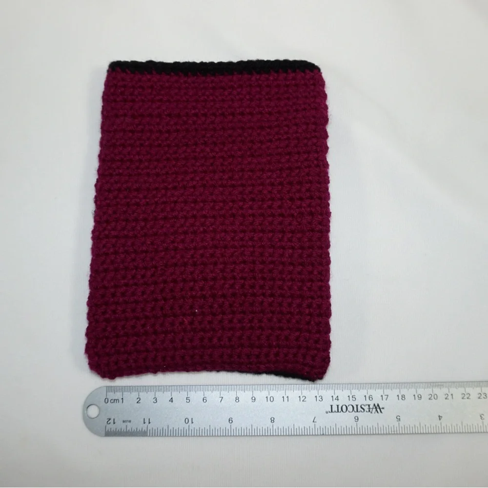 Handmade Crocheted Kindle Sleeve in Deep Berry with Dark Trim